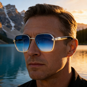 Gafas de Sol Retro para Hombre con Montura Cuadrada de Metal con Diseño de Madera, Protección UV400, para Conducir al Aire Libre - Product Image 4