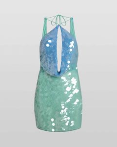Abito Mini Elegante da Donna a Trapezio per il Nuovo Anno 2025, <span class=keywords><strong>Sexy</strong></span> con Paillettes, Scollo all'Americana, Senza Maniche, Vita Impero, Tinta Unita - Product Image 3