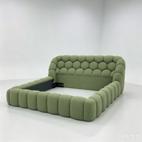 Cadre de lit en bois de pin pleine grandeur, moderne, italien, écologique, durable, avec revêtement en tissu capitonné à bulles, base enveloppante luxueuse et douce