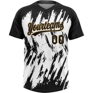 Maillot de baseball personnalisé noir, blanc et or, sublimé, anti-humidité, unisexe, pour adulte, uniforme de sport de softball, nom et numéro brodés - Product Image 2