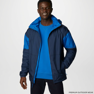 Veste coupe-vent en nylon bleu de haute qualité pour hommes col montant réversible fermeture éclair hiver toile à capuche avec polaire unie en gros - Product Image 1