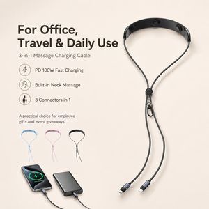 Cable Magnético para Masaje de Cuello con Logotipo Personalizado, 3 Niveles de Vibración, Carga Rápida PD100W, Cable con Cordón para Teléfono - Product Image 1