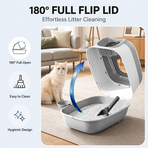 Poland Stock All-in-One <b>Cat</b> <b>Litter</b> Box with Food Bowl & Scoop 180° Full Flip Lid EU Dropshipping 51cm - Product Image 4