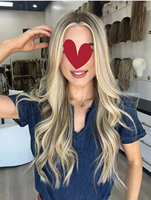 Perruque Lace Front 100% Cheveux Européens Naturels, Lace Top, Racine Brun Moyen Effet Fondant avec Mèches Blondes, Nœuds Simples Invisibles, pour Femmes Souffrant de Perte de Cheveux