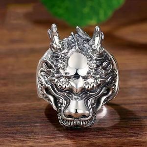 Punk Male Open <b>Adjustable</b> <b>Ring</b> Retro Chinese Style Dragon Head <b>Ring</b> for Men Accessories Hip Hop Jewelry Viking Jewelry Band - Product Image 2