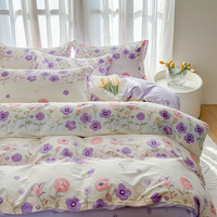 Ensemble de literie imprimé floral 3 pièces, épais, 13376, pur coton, teinture réactive, doux, respirant, ensemble de couvre-lit pour chambre à coucher