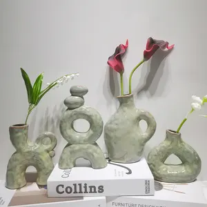ホームウェディングテーブルセンターピースファームハウスセラミックフラワー花瓶ヴィンテージホームデコレーション花瓶