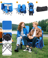 Chaise de camping pliable double kaki avec auvent, table latérale et poche, portable, pour extérieur et plage, pour couple