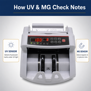 เครื่องนับธนบัตร Jienuo ระดับธุรกิจ พร้อมระบบตรวจจับ UV/MG/IR ความเร็ว 1000 ชิ้น/นาที ถังใส่ธนบัตร 200 ชิ้น รองรับหลายสกุลเงิน - Product Image 3