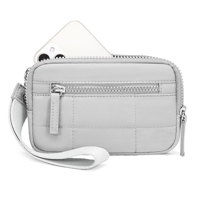 Women Carrying Wristlet Wallets for Women Nylon Quilted RFID Wallet with 3 Zipper Purse for Travel Phone Storage Bag