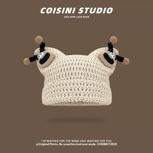 2025 nouveau Style coréen mignon poupée dessin animé tricoté chapeau drôle <span class=keywords><strong>laine</strong></span> chapeau pour femmes automne hiver grande tête pour décontracté quotidien feuille - Product Image 5