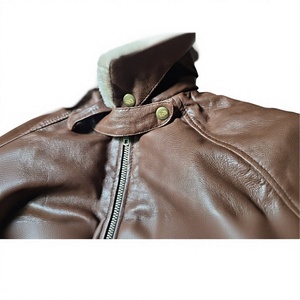 Veste bomber en cuir véritable marron pour homme CHAMP KING avec col en fourrure et fermeture éclair - Product Image 4