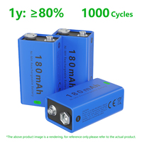 Baterai Isi Ulang Ni-MH 6F22 9V 180mAh 1000 Siklus Ramah Lingkungan untuk Peralatan Listrik, Elektronik Konsumen, Sistem Alarm, Mainan