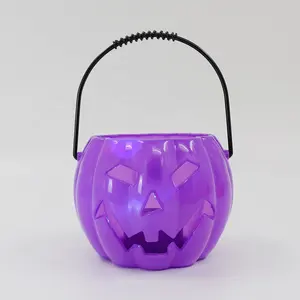 halloween plastic led pumpkin bucket lantern container