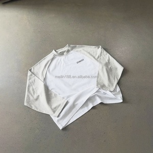 Custom Crewneck Men Long Sleeve Shirts Spliced Drop-Shoulder Sleeve Design Shirts Blank <b>Plain</b> Thermal Shirt Long Sleeve - Product Image 2