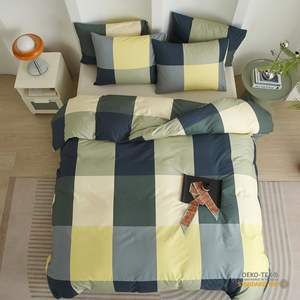 Housse de couette et taie d'oreiller en microfibre lavée imprimée à carreaux géométriques pour toutes les saisons - Product Image 3