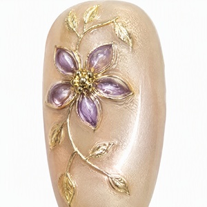 Faux ongles autocollants œil de chat violet transparent effet glace, faits main, luxe, printemps-été, papillon doré, mini fleurs, 10 pièces - Product Image 4