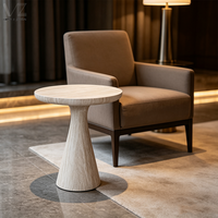Table d'appoint ronde en fibre de verre de haute qualité, effet travertin de luxe, table basse minimaliste beige à texture pierre