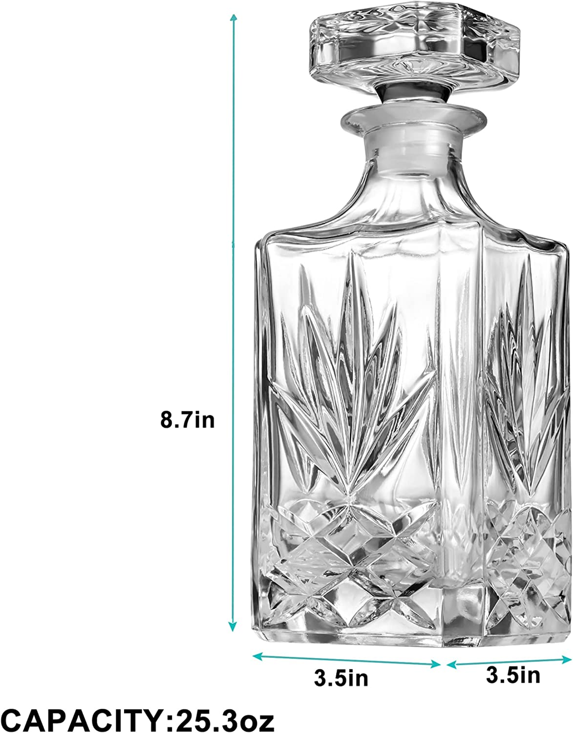 Whiskey Decanter with Glass Stopper Lead-Free Glass 25.3 oz/ 750ml Decanter