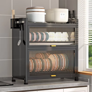 Mueble de Cocina Multifuncional de Doble Capa con Estante Lateral Colgante y Escurridor de Vajilla en la Puerta - Product Image 5