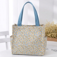 Sac fourre-tout imperméable à imprimé floral à carreaux, taille moyenne, doublure TC, taille personnalisée pour les trajets quotidiens et les repas