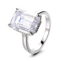 Bague de fiançailles classique en argent sterling S925 plaqué rhodium avec moissanite taille émeraude, pour femme et homme, bijoux fins authentiques
