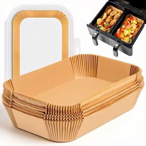 Forros de papel desechables sin blanquear para freidora de aire, 200 unidades, a prueba de aceite, de grado alimenticio, sin BPA, para 8-10 Qt con 2 cestas (9''x6'') - Product Image 1