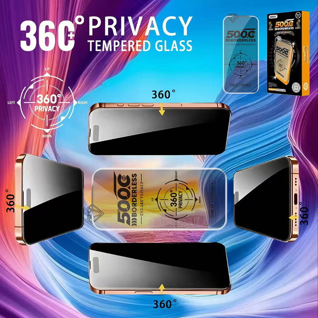 Explosion-proof Large Arc 500C Privacy Tempered Glass Borderless Screen Protector for 17 Pro Max 18 16 15 14 Plus 13 12 11 Pro