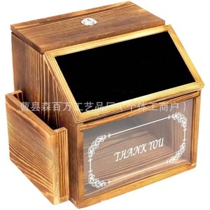 Caja de donaciones de madera con pizarra y frente de vidrio para uso en restaurantes, bares y cafeterías - Product Image 5