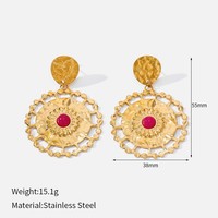 Boucles d'oreilles pendantes haut de gamme pour femmes, style ethnique bohème, en forme d'éventail, incrustées de turquoise, creuses, plaquées or, vente en gros