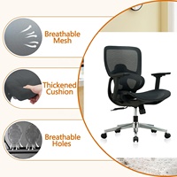Chaise de bureau ergonomique moderne entièrement en maille pivotante avec soutien lombaire réglable, mousse à mémoire de forme, accoudoirs réglables et base coulissante en plastique