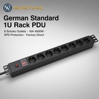 Stopkontak Warna Oranye Khusus Colokan EU 16A PDU Colokan Jerman 1U 19 Inch Rak Mount 8 Jalur Jerman & Italia PDU Rak Jaringan