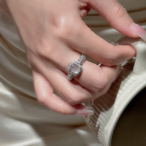 S925 Pure Silver Water Foam Jade Inlay Ring Vintage Niche Design Simple <b>Light</b> Fitting <b>Finger</b> Jewelry - Product Image 3