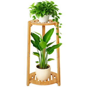 Support à plantes à double niveau en bambou, design circulaire minimaliste, support pour pot de fleurs de jardin, pour usage intérieur et extérieur - Product Image 5