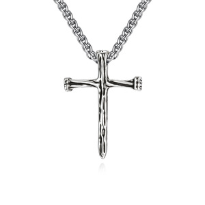 Retro yunnique style wood grain cross necklace for men, niche design, <b>titanium</b> steel pendant, colorfast jewelry, Do - Product Image 1