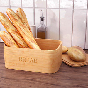 Boîte à pain en bambou rectangulaire avec couvercle, design moderne et durable, rangement pour comptoir de cuisine - Product Image 1