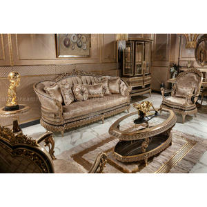 Ensemble de canapés dorés de luxe sculptés à la main Canapés en bois royaux antiques Ensembles de meubles de salon classiques en Turquie - Product Image 6