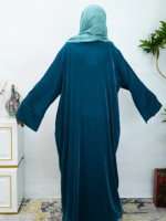 Abaya de luxe en velours bleu sarcelle, col en V, coupe ample, manches classiques, longueur cheville, pour femme musulmane, idéale pour le Ramadan, l'Aïd, les fêtes et les soirées