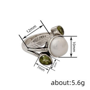 Anillo de Perlas A056, Plata 925, Perla Blanca Redonda AAA, Engaste de Bisel, Anillo de Cóctel con Diseño Floral, Unisex, para Uso Diario - Product Image 4