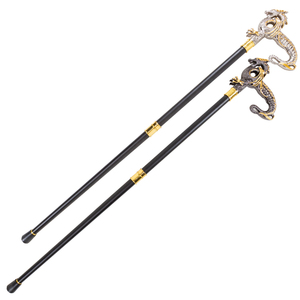 Canne de luxe sculptée en métal motif dragon de 36,61 pouces avec accents dorés et manche noir, bâton de marche, cadeau de fête, canne de déguisement, vente en gros - Product Image 3