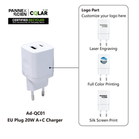 Chargeur Pannex EU 20W A+C Écologique (AD-QC01 EU) Prise de voyage 2-en-1 à charge rapide