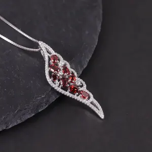 W0505 Elegant Jewelry Wholesale Manufacturer Natural Garnet Pendant Rhodium Plated 925 Silver Trendy Designer Red Gems Pendant