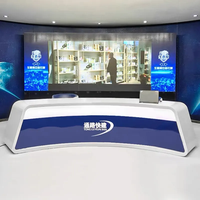 Table de studio de diffusion avec éclairage LED, comptoir d'accueil pour interview de station de télévision avec ordinateur