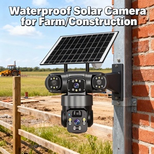 Caméra PTZ solaire 4G SIM extérieure étanche 12MP V380Pro <span class=keywords><strong>4</strong></span> objectifs avec panneau solaire et 3 écrans pour ferme - Product Image 1