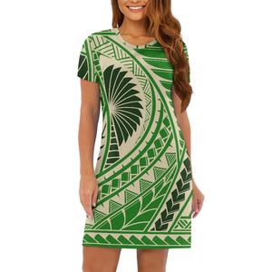 Vestido Midi de manga corta con cuello redondo personalizado para mujer con estampado Hawaiano polinesio estampado a pedido vestido informal de talla grande para mujer - Product Image 3