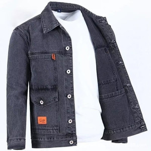 Nouveau Style Blouson <span class=keywords><strong>en</strong></span> <span class=keywords><strong>Jean</strong></span> pour <span class=keywords><strong>Homme</strong></span> Automne Col Revers Rétro Effet Usé Grande Taille Ample Haute Qualité Tendance Mode - Product Image 1