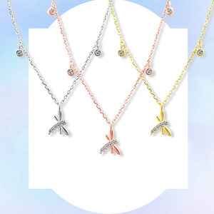 Romantic 925 Sterling Silver Shiny Zirconia Dangle Little <strong>Dragonfly</strong> <strong>Pendant</strong> Rose <strong>Gold</strong> Plated Necklace for Women