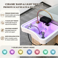 Lit de lavage pour spa capillaire et massage, avec système de circulation d'eau et luminothérapie, équipement de salon de coiffure, lit facial et équipement pour le lavage de la tête