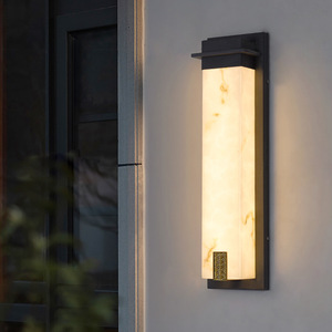 Lampe murale extérieure étanche à LED longue bande, lumière chaude, en acier inoxydable imitation marbre, éclairage de porte extérieure de villa - Product Image 1