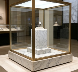 Espositore per Orologi di Lusso Personalizzato, Piedistallo in Marmo Bianco Premium e Cornice in Acciaio Inossidabile Dorato - Product Image 2